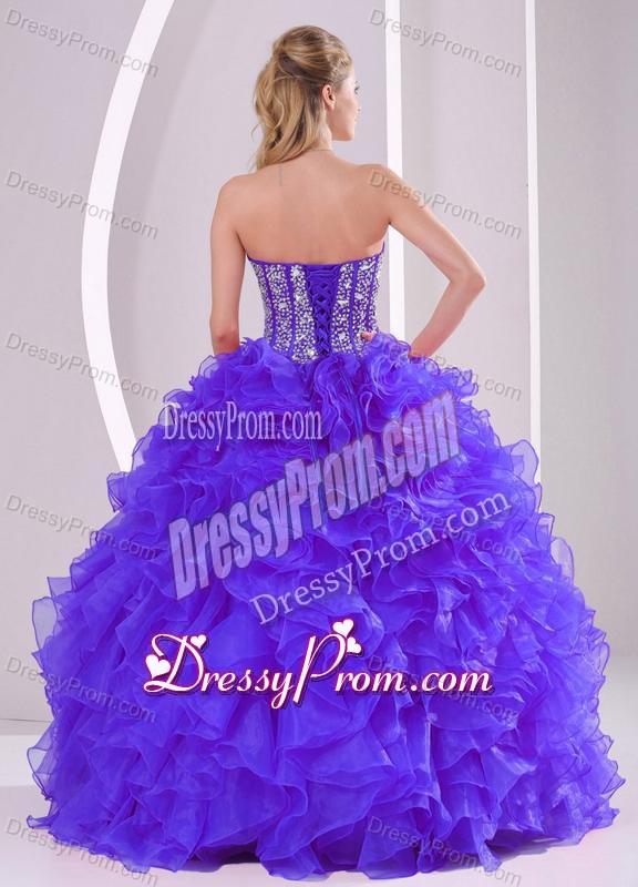 Discount Ball Gown Sweetheart Ruffles and Beaing Floor-length Quinceanera Gowns in Purple