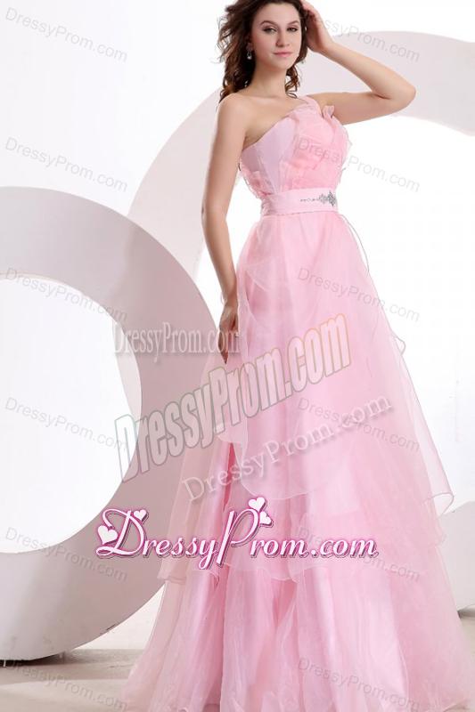 A-line One Shoulder 2014 Organza Pretty Floor-length Beading Prom Dress
