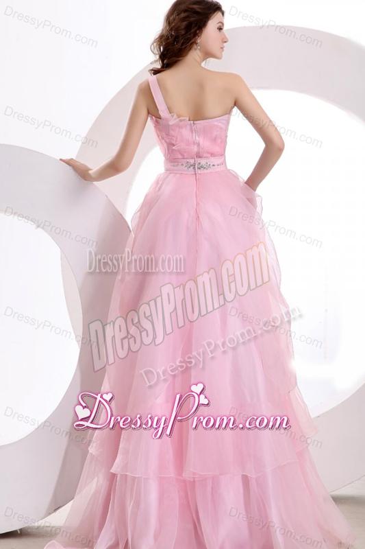 A-line One Shoulder 2014 Organza Pretty Floor-length Beading Prom Dress