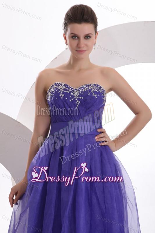 Beautiful Purple Empire Sweetheart Floor-length Tulle Prom Dress with Beading