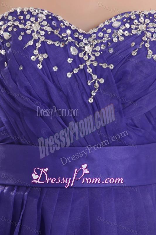 Beautiful Purple Empire Sweetheart Floor-length Tulle Prom Dress with Beading