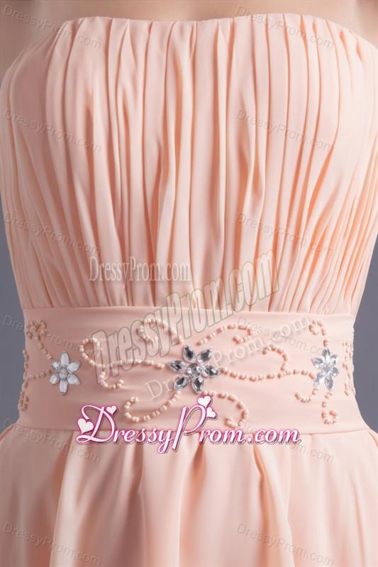 Elegant Empire Strapless V-neck Knee-length Chiffon Champagne Prom Dress with Beading