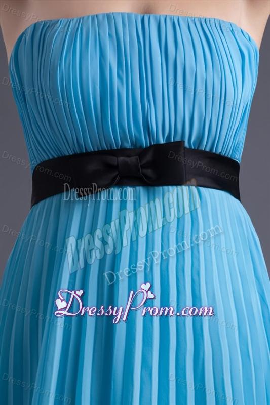 Empire Strapless Chiffon Aqua Blue Knee-length Prom Dress