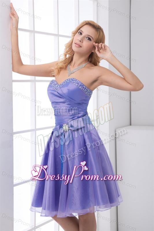 Lovely A-line Sweetheart Knee-length Organza Beading Lace Up Lavender Prom Dress