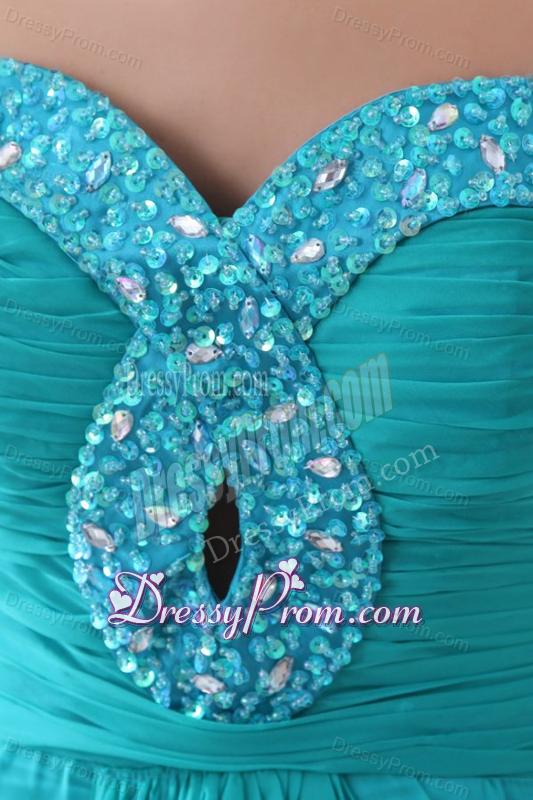 Turquoise Sweetheart Beaded Prom Dress with Knee-length