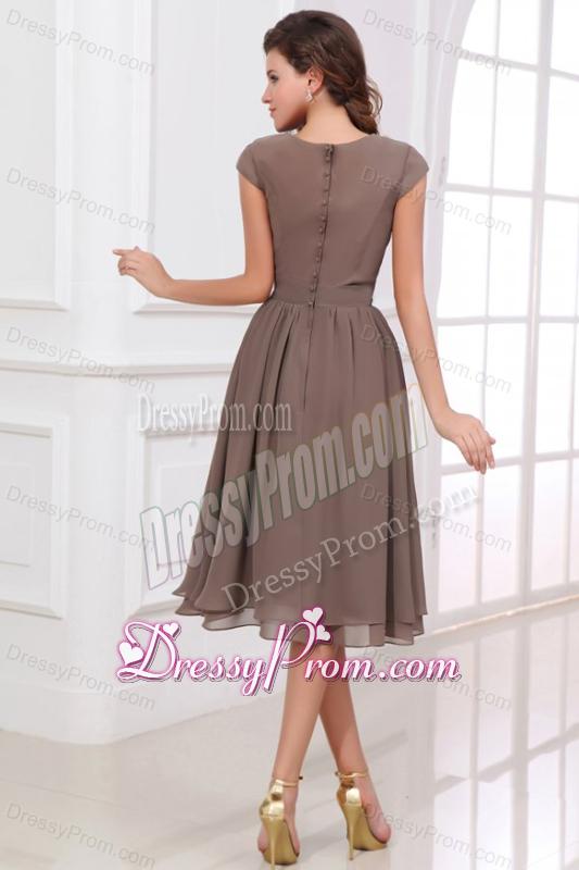 Simple A-line Scoop Prom Dress with Short Sleeves Knee-length