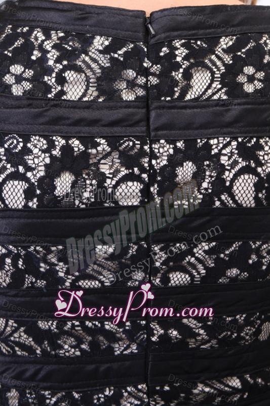 Column Scoop Black Floor-length Lace Prom Dress with Half Sleeves