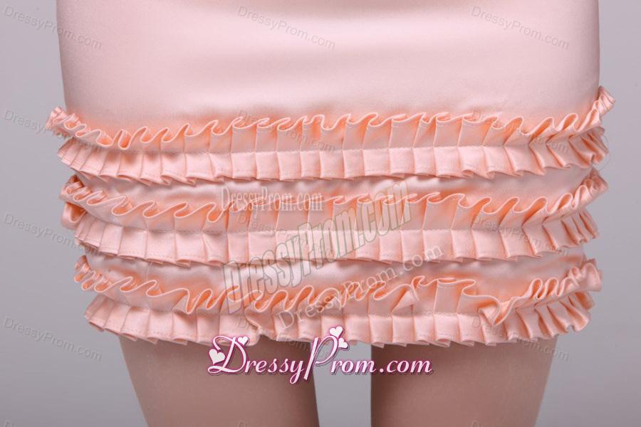 Column Baby Pink Strapless Appliques Mini-length Prom Dress