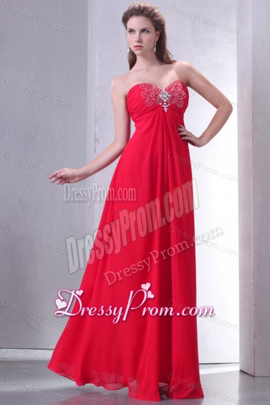 Beaded Decorate Brust Sweetheart Empire Chiffon Prom Dress in Red