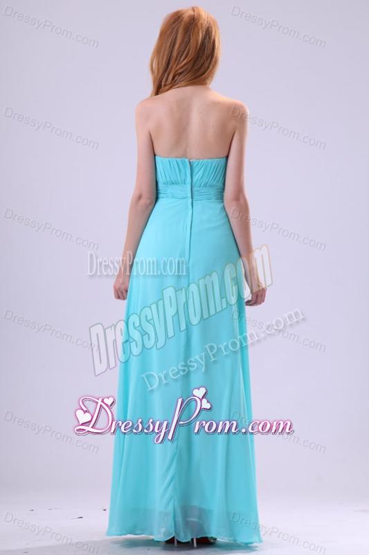 Aqua Blue Chiffon Strapless Empire Prom Dress with Beading