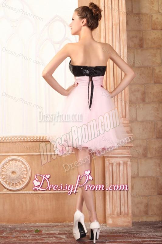 Black and Pink Sweetheart Hand Made Flowers Mini-length Prom Dress