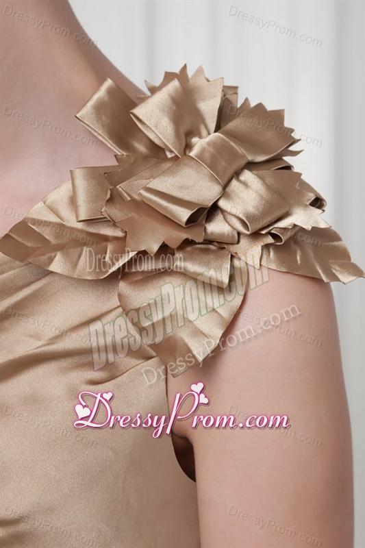 Champagne Column One Shoulder Taffeta Hand Made Flowers Prom Dress