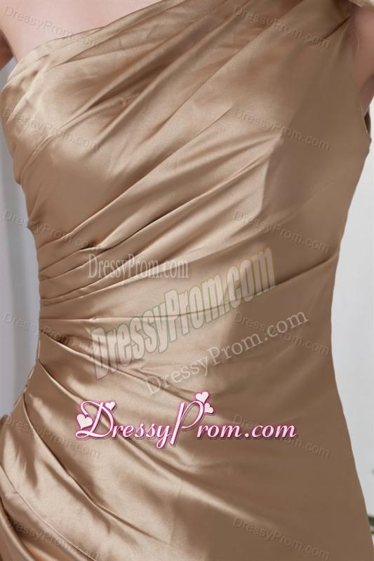 Champagne Column One Shoulder Taffeta Hand Made Flowers Prom Dress