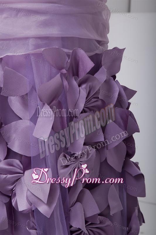 New One Shoulder Lilac Ruching Brush Train Organza Prom Dress with Side Zipper