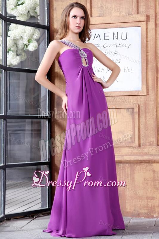 One Shoulder Beading and High Silt Chiffon Prom Dress in Lilac