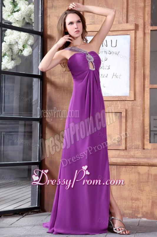 One Shoulder Beading and High Silt Chiffon Prom Dress in Lilac