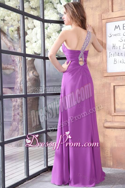 One Shoulder Beading and High Silt Chiffon Prom Dress in Lilac