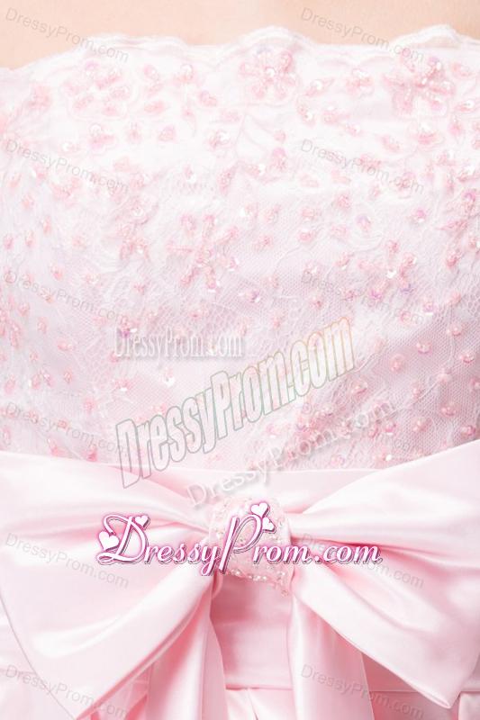 Pretty Empire Strapless Floor-length Taffeta Ruffles and Bowknot Pink Prom Dress