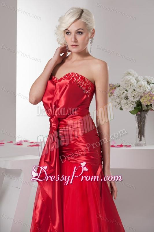 Red Sweetheart Column Floor-length Ruching Taffeta Prom Dress