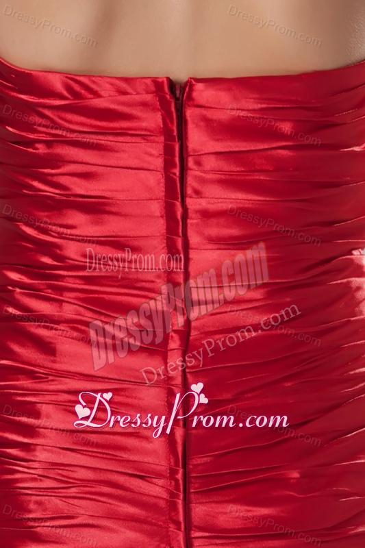 Red Sweetheart Column Floor-length Ruching Taffeta Prom Dress