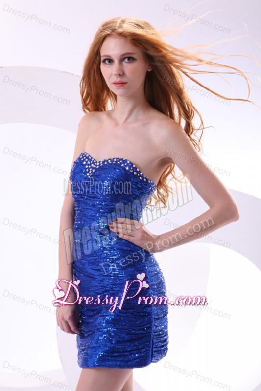 Royal Blue Column Sweetheart Beaded Mini-length Prom Dress