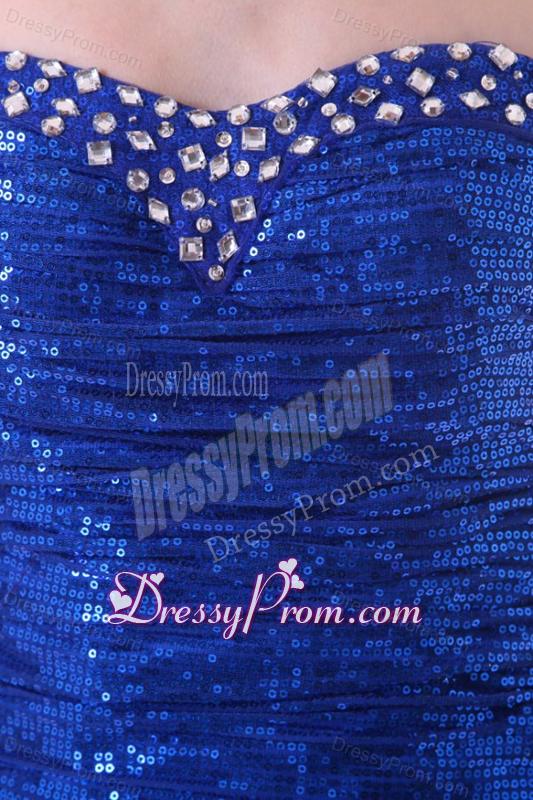 Royal Blue Column Sweetheart Beaded Mini-length Prom Dress