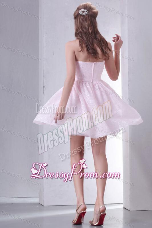 Baby Pink A-line Strapless Prom Dress with Mini-length