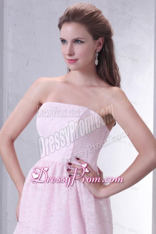 Baby Pink A-line Strapless Prom Dress with Mini-length