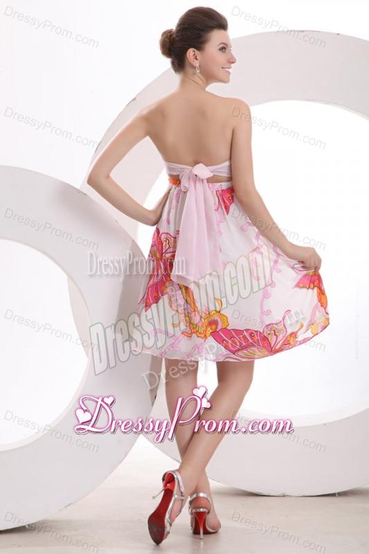 Baby Pink Sweetheart Pringting and Ruching Prom Dress