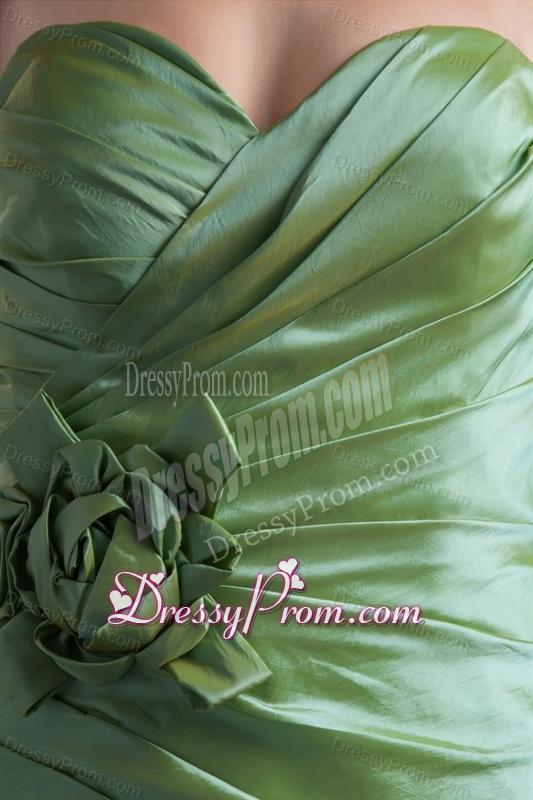 Green Column Sweetheart Mini-length Taffeta Ruching Prom Dress