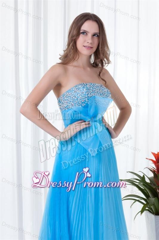 Elegant Empire Strapless Beading Chiffon Aqua Blue Floor-length 2014 Prom Dress