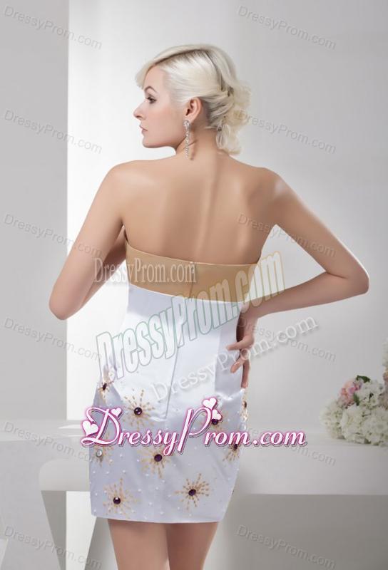 Champagen and White Sexy Mini-length Cocktail Dress with Beaded