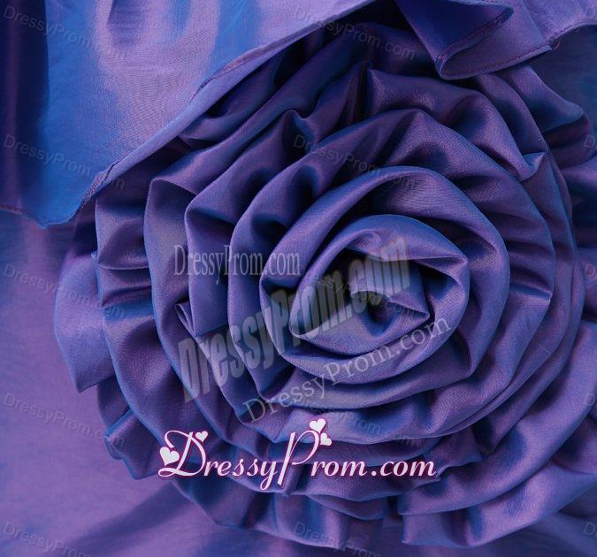 Column Strapless Purple Mini-length Hand Made Flowers Prom Dress
