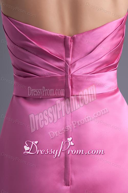 Column Strapless Rose Pink Ruching Taffeta Mini-length Prom Dress