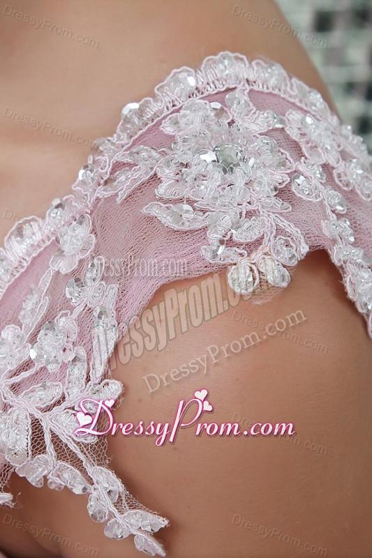 Empire Straps Rose Pink Appliques and Ruching Chiffon Prom Dress