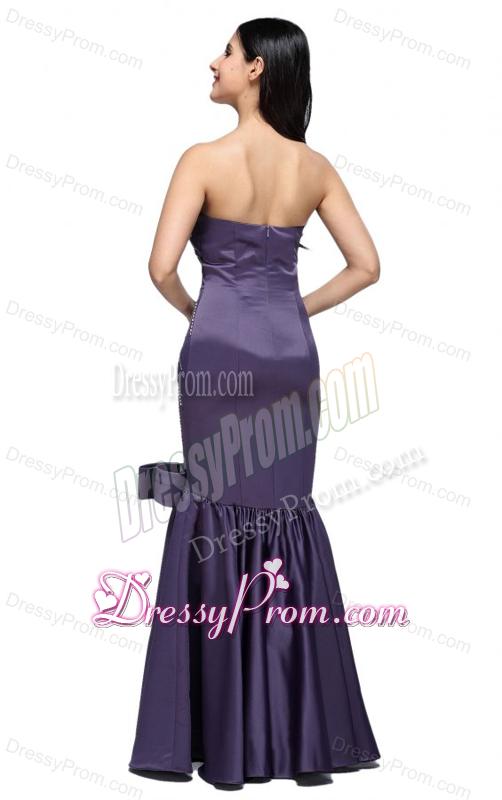 Mermaid Purple Sweetheart Bow Purple Beading Prom Dress