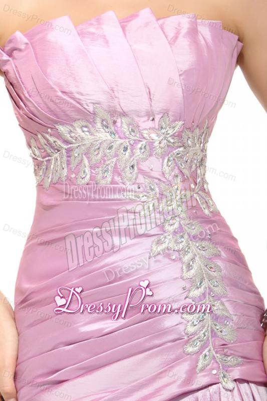 Pretty A-line Strapless Pink Floor-length Taffeta Prom Dress with Beading
