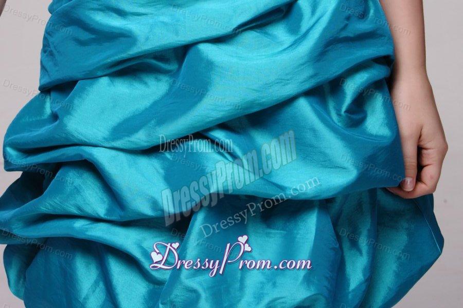 Blue A-line Strapless Knee-length Beading Taffeta Prom Dress with Lace Up