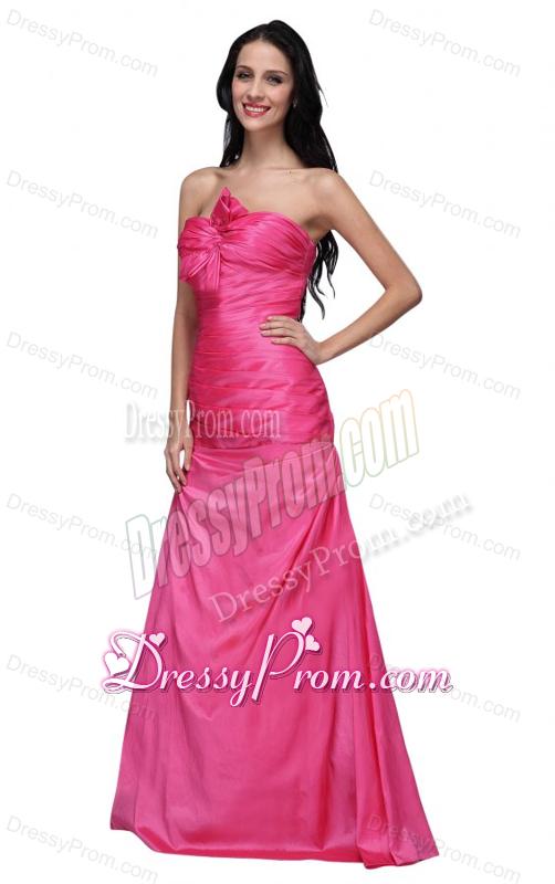 Column Sweetheart Hot Pink Ruching Floor-length Prom Dress