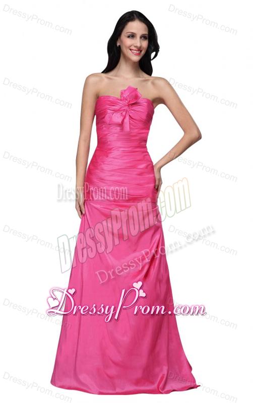 Column Sweetheart Hot Pink Ruching Floor-length Prom Dress