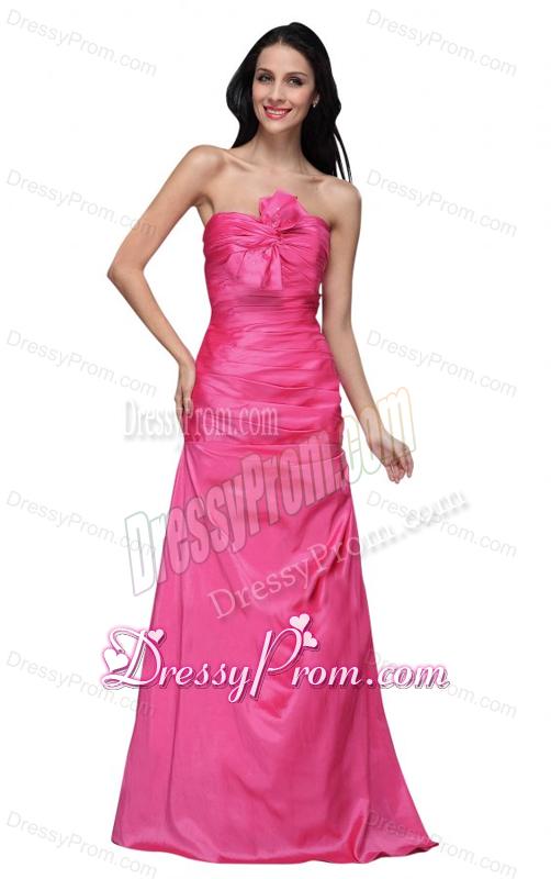 Column Sweetheart Hot Pink Ruching Floor-length Prom Dress