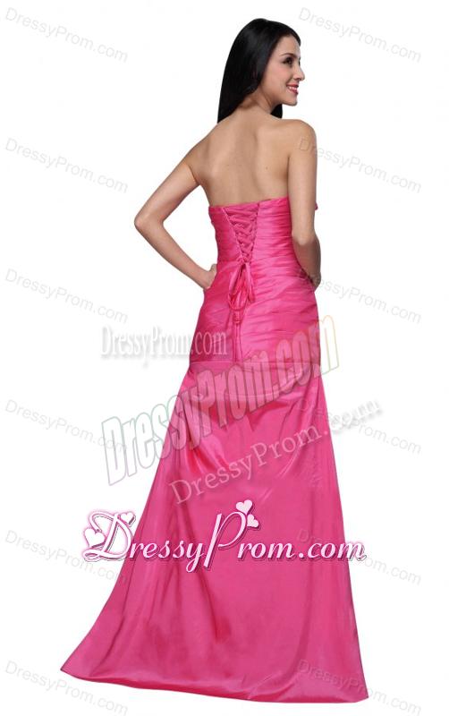 Column Sweetheart Hot Pink Ruching Floor-length Prom Dress