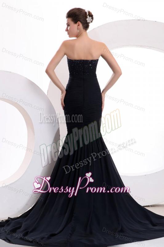 Mermaid Sweetheart Black Chiffon Beaded Decorate Prom Dress for Women