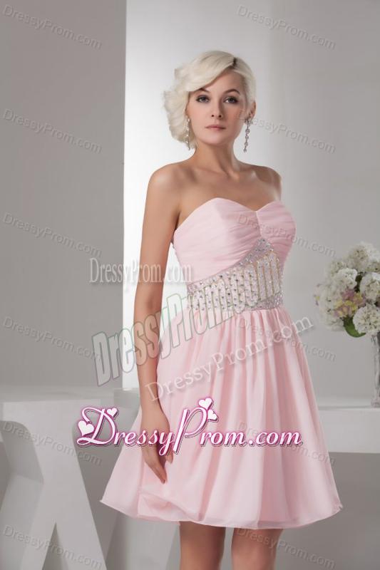 Sweet Empire Sweetheart Pink Mini-length Beading Chiffon Prom Dress