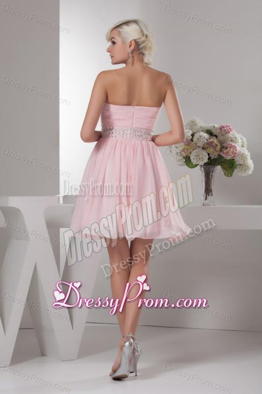 Sweet Empire Sweetheart Pink Mini-length Beading Chiffon Prom Dress