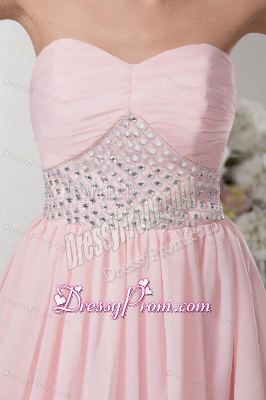 Sweet Empire Sweetheart Pink Mini-length Beading Chiffon Prom Dress