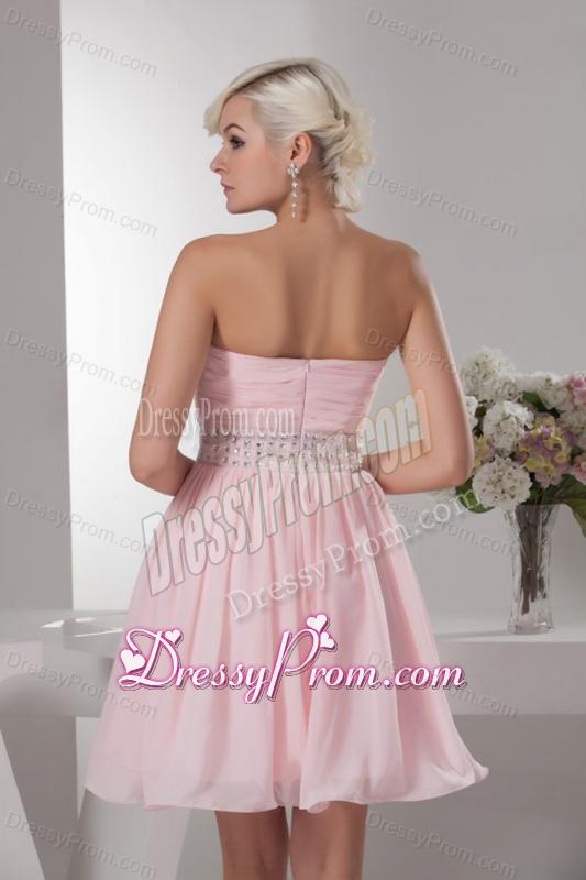 Sweet Empire Sweetheart Pink Mini-length Beading Chiffon Prom Dress