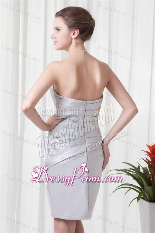 Silver Column Sweetheart Short Prom Dress with Beading and Ruching