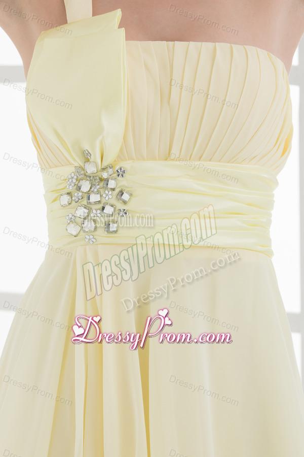 A-line Chiffon One Shoulder Beading and Ruching Prom Dress