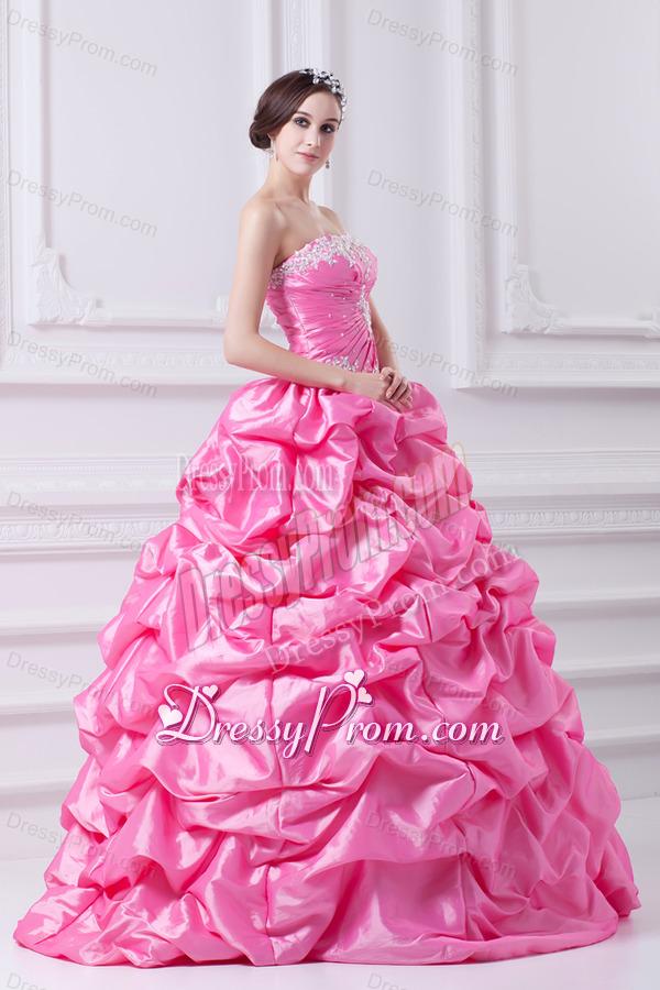 Pretty Rose Pink Strapless Appliques 2014 Quinceanera Dress with Appliques